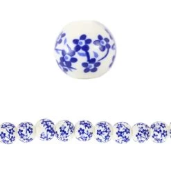 Brand new 🛒 Blue Daisy Ceramic Round Beads, 8mm by Bead Landing™ 💯