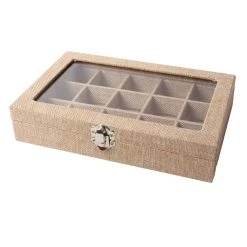 Buy 💯 8.6" Burlap Box with Glass Lid by Bead Landing™ ❤️