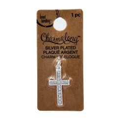 Outlet 🤩 Charmalong™ Silver Plated Pavé Cross Charm by Bead Landing™ 😉 -Deals Bead Landing Store 10633191 1