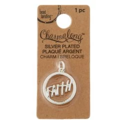 Hot Sale ✔️ Charmalong™ Silver Plated Round Faith Charm by Bead Landing™ 🛒