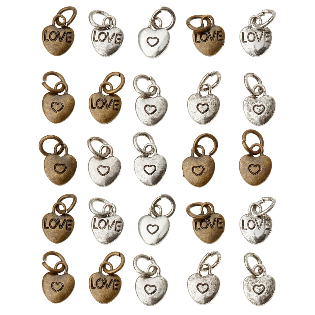 Wholesale ⌛ 12 Packs: 25 ct. (300 total) Charmalong™ Metal Heart-Shaped Charms by Bead Landing™ 💯 3 Wholesale ⌛ 12 Packs: 25 ct. (300 total) Charmalong™ Metal Heart-Shaped Charms by Bead Landing™ 💯